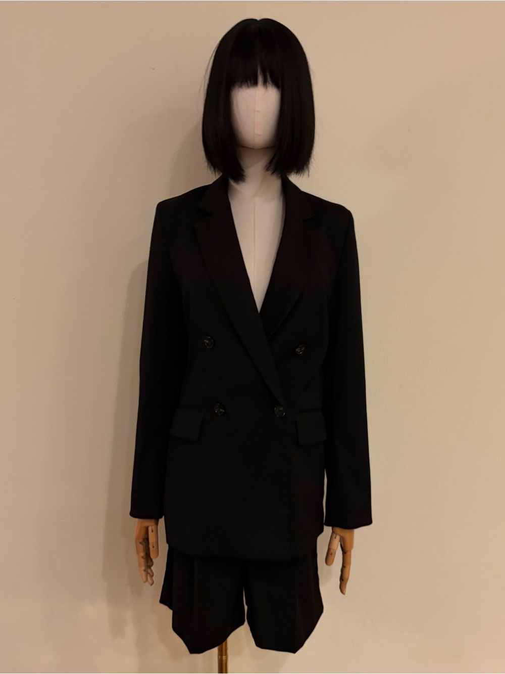 H&M Black Double Breasted Longline Blazer Bermuda Shorts Suit Set XS⁠